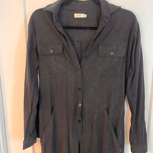OZMA Black 100% Silk Long Sleeve Painters Button Front Jumpsuit Size Sma… - Picture 5 of 10